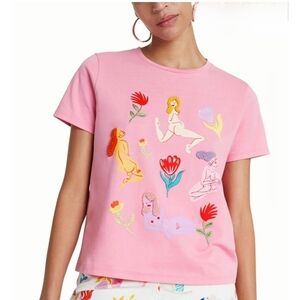 Desigual x Miranda Makaroff Embroidered Flower Cotton‎ Pink T-Shirt
